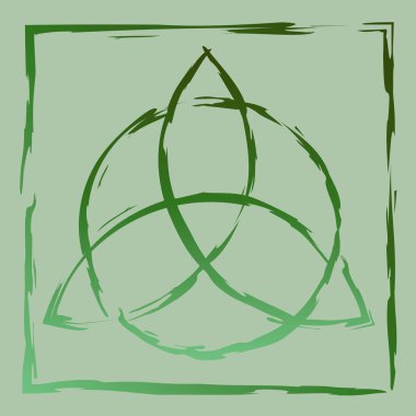 Drawn contour green celtic pagan symbol triquetra in square frame clipart