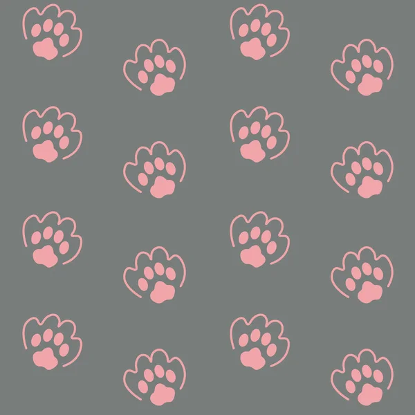 Симпатичный Животный Бесшовный Рисунок Отпечатками Кошек Собак Сером Фоне — стоковый вектор
