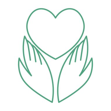 İki eli ve kalbi olan basit yeşil taslak simgesi