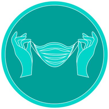 Mavi dairenin içinde tıbbi maske takan iki elle çizilmiş bir çizgi.