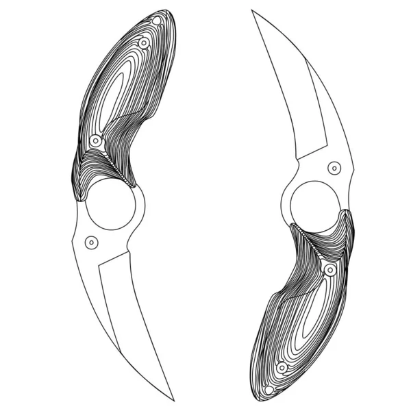 Zwarte Contour Schets Illustratie Van Twee Tactische Zakmessen Karambits — Stockvector