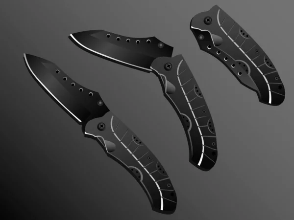 Couteau Poche Pliant Noir Réaliste Dans Trois Positions Différentes Sur — Image vectorielle