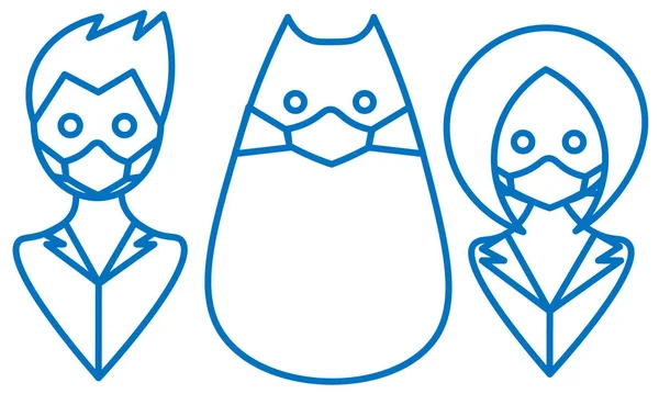 Roztomilý Obrys Ilustrace Muže Ženy Kočky Maskou Lékařské Tváře — Stockový vektor