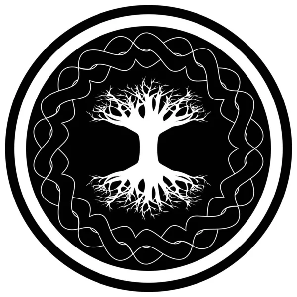 Ícone Preto Branco Com Yggdrasil Árvore Viking Vida Círculo Ornamentado — Vetor de Stock