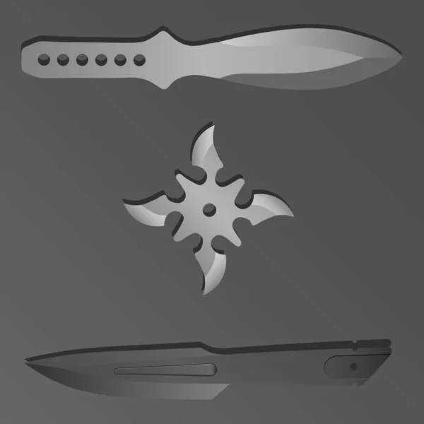 Illustration Deux Couteaux Lancer Réalistes Shuriken Sur Fond Gris — Image vectorielle