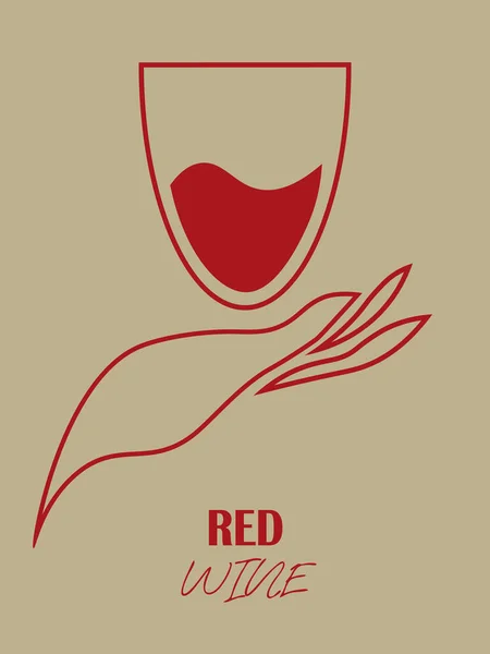 Minimal Line Art Avec Verre Vin Rouge Main Sur Fond — Image vectorielle