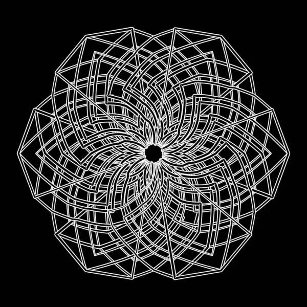 Illustration Eller Tryck Design Vit Kontur Geometrisk Mandala Blomma Svart — Stock vektor
