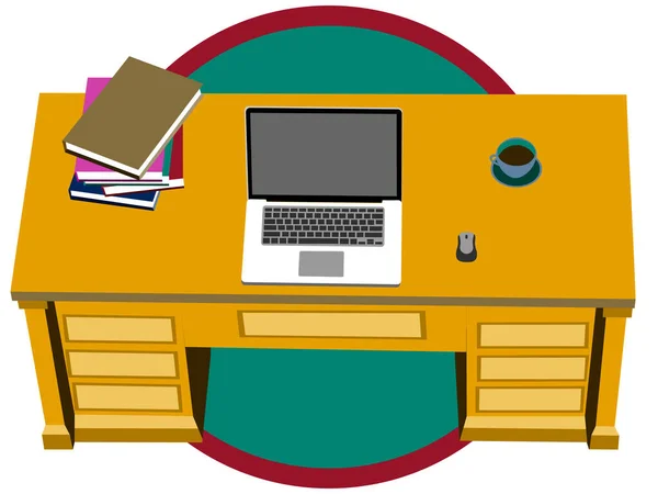 Illustrazione Colorata Dell Ufficio Del Luogo Lavoro Domestico Con Laptop — Vettoriale Stock