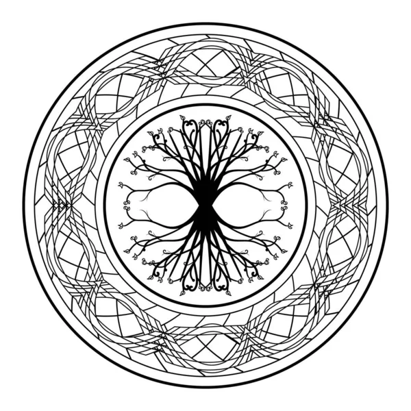 Árbol Vikingo Pagano Vida Yggdrasil Círculo Ornamentado Tribal — Vector de stock