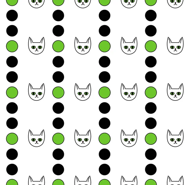 Симпатичный Бесшовный Рисунок Кошачьими Лицами Черными Зелеными Кругами — стоковый вектор