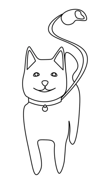 Einfache Minimale Linienkunst Des Niedlichen Lächelnden Hundes Mit Leine — Stockvektor