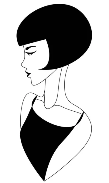 Black White Abstract Minimalistic Vintage Woman Short Hair — Stock Vector