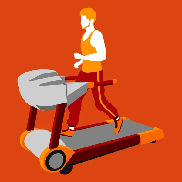 Kleurrijke Illustratie Van Gember Bebaarde Gezichtloze Man Loopt Loopband Oranje — Stockvector