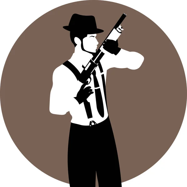 Hombre Vintage Sin Rostro Sombrero Guantes Negros Con Una Escopeta — Vector de stock