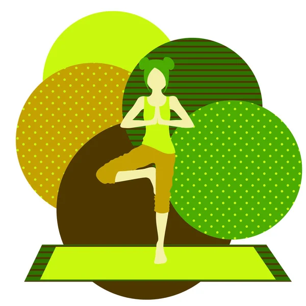 Colorful Illustration Cute Faceless Gril Doing Tree Asana Green Background — Stock Vector