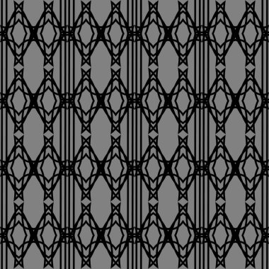 Gri arkaplanda siyah doğrusal eşkenar dörtgen ile soyut onokrom dikişsiz desen