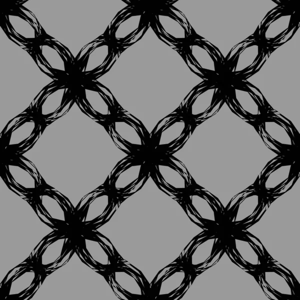 单色无缝图案 带有灰色背景的黑色扁平花边网 — 图库矢量图片