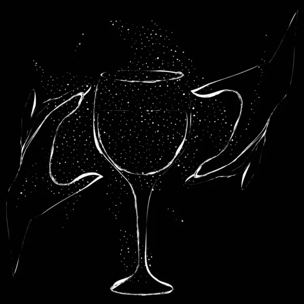 Illustration Grunge Occulte Avec Deux Mains Contour Blanc Verre Boire — Image vectorielle