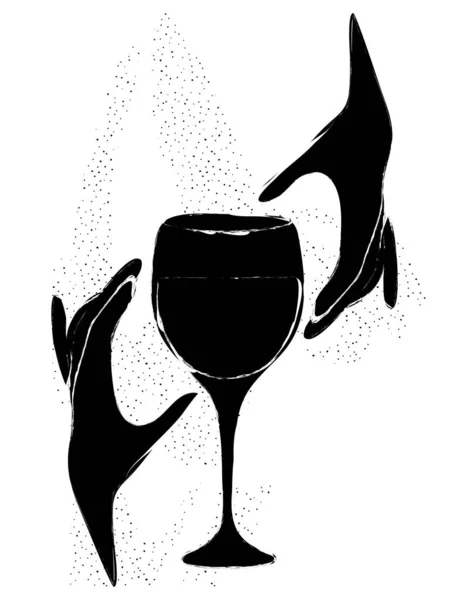 Illustration Grunge Occulte Avec Deux Silhouettes Noires Mains Verre Boire — Image vectorielle