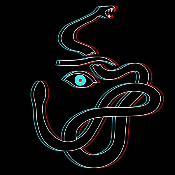 Dark Psychedelic Creepy Line Art Scared Woman Eye Snake Black — Stock Vector