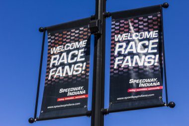 Indianapolis - Circa September 2016: Welcome Race Fans Sign in Speedway, Home of the Indianapolis Motor Speedway. IMS Hosts the Indy 500 and Brickyard 400 Auto Races II clipart