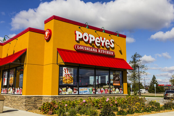 Anderson - Circa October 2016: Popeyes Louisiana Kitchen Fast Food Restaurant. Popeyes is known for its Cajun Style Fried Chicken III