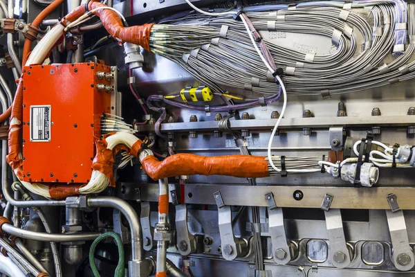 Indianapolis - Circa January 2017: Exterior of an F135 Jet Engine, Part of the Rolls-Royce LiftSystem used in the STOVL F-35 Lightning II c — Stock Photo, Image