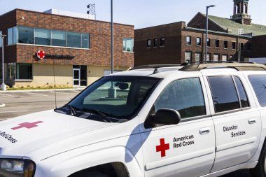 Indianapolis - Circa February 2017: American Red Cross Disaster Relief Van. The American National Red Cross provides emergency assistance and disaster relief V clipart