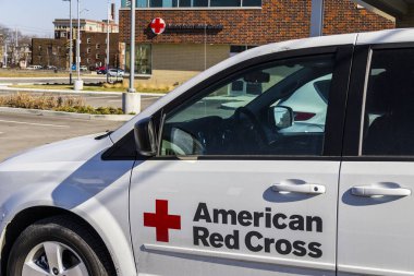 Indianapolis - Şubat 2017 yaklaşık: Amerikan Kızıl Haç Afet Yardım Van. Acil yardım ve afet yardımı VI Amerikan Ulusal Kızılhaçı sağlar