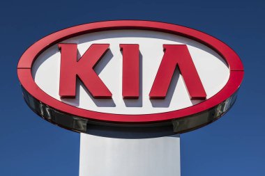 Indianapolis - Circa April 2017: Kia Motors Local Car Dealership. Kia Motors is minority owned by the Hyundai Motor Company I clipart