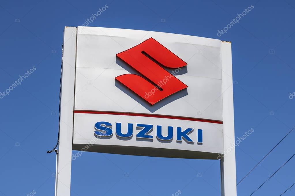 Indianapolis - Circa April 2017: Suzuki Motor Corporation Sign and Logo. Suzuki specializes in the manufacturing of automobiles, motorcycles and ATVs I