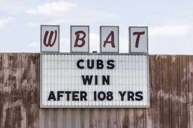 Marion - Circa April 2017: Sports Station WBAT 1400 AM Celebrates The Chicago Cubs World Series Win I clipart