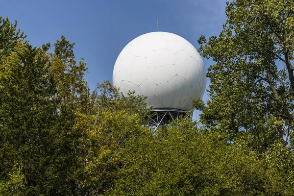 Доплеровский метеорологический радар, скрытый деревьями I — стоковое фото