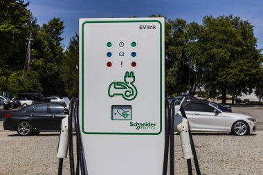 Indianapolis - Circa September 2017: Schneider Electric EVlink Fast Charge Electric Vehicle Charger. EVlink provides rapid charging of modern electric vehicles I clipart