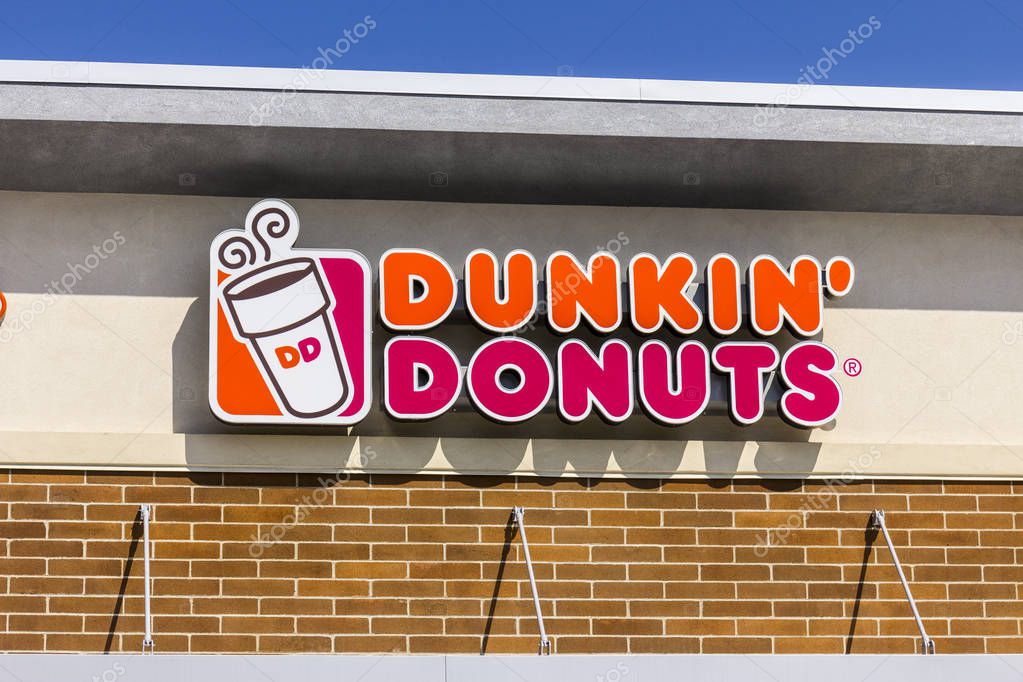 Zionsville - Circa September 2017: Dunkin' Donuts Retail Location. Dunkin' is America's favorite every day, all-day stop for coffee and baked goods VIII