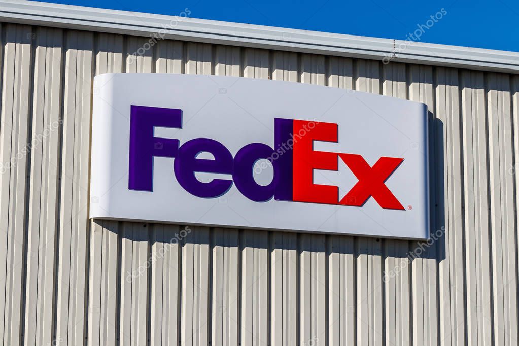 Lafayette - Circa February 2018: Federal Express Signage and Logo at a customer ship location. FedEx is a Worldwide Delivery Company I