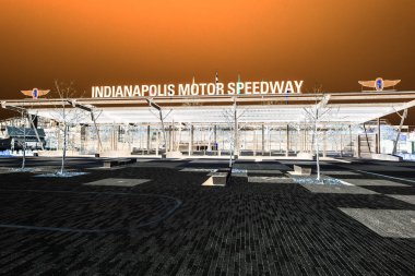 Indianapolis - Circa March 2018: Indianapolis Motor Speedway Gate 1 Entrance. IMS Hosts the Indy 500 and Brickyard 400 Auto Races INVERTED V clipart