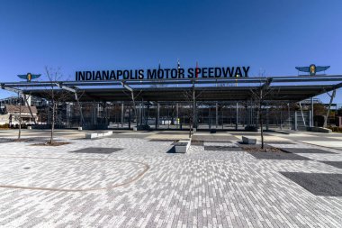 Indianapolis - Circa March 2018: Indianapolis Motor Speedway Gate 1 Entrance. IMS Hosts the Indy 500 and Brickyard 400 Auto Races V clipart