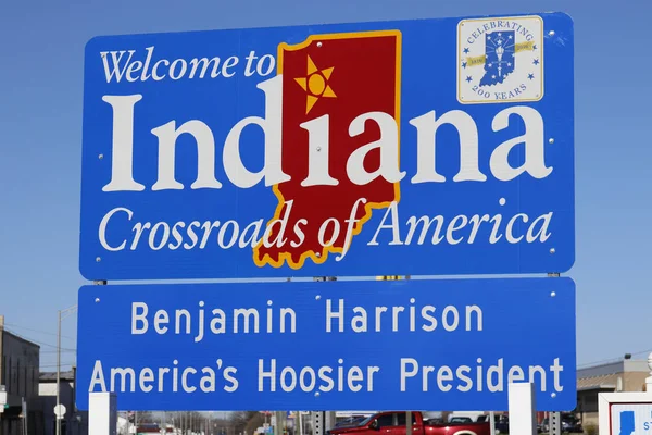 Union City - Circa April 2018: Välkommen till Indiana, Crossroads of America logga jag — Stockfoto