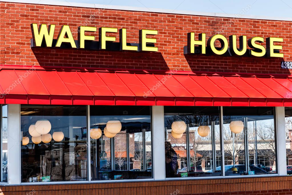 Dayton - Circa April 2018: Exterior and Logo of Iconic Southern Restaurant Chain Waffle House. Waffle House was founded in 1955 I