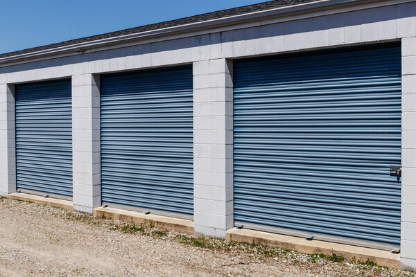 Numbered self storage and mini storage garage units 