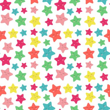 Renkli yıldızlar kusursuz arkaplan deseni. Gülümse. çok renkli ve şık.