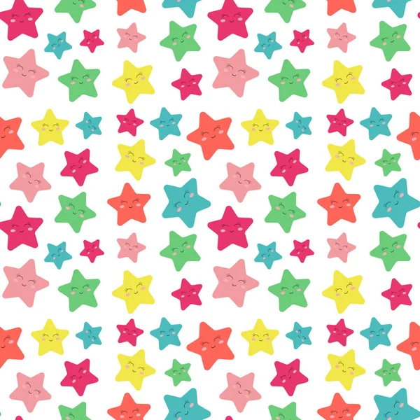 Estrelas coloridas padrão de fundo sem costura. Sorri. multi-colorido e elegante — Vetor de Stock