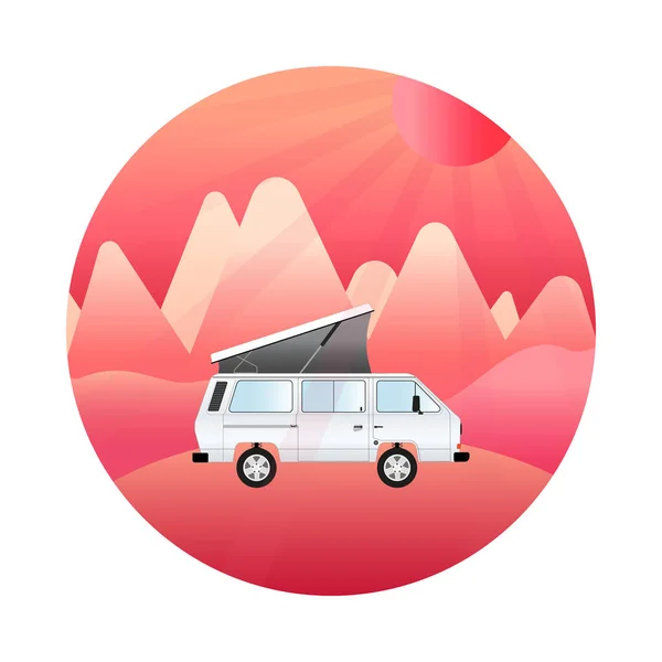Camping-car. Voyage en montagne. voiture rétro . — Image vectorielle