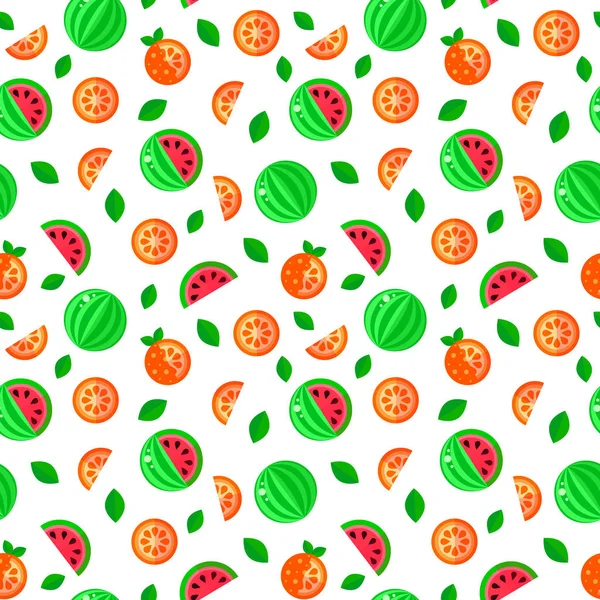 Seamless fruit pattern. bright watermelons and oranges — Stock Vector