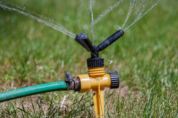 Automatic Sprinkler Watering Lawn Summertime — Stock Photo, Image