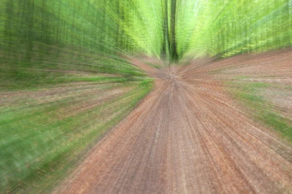 Summarer Waldstraße an einem sonnigen Tag. Abstraktes Foto. bunte strukturierte Hintergrund. Lange Verschlusszeit. — Stockfoto