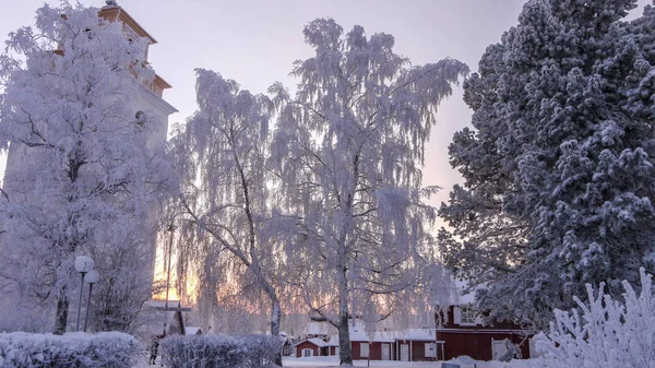 Frosty morgon i polcirkeln i norra Sverige — Stockfoto