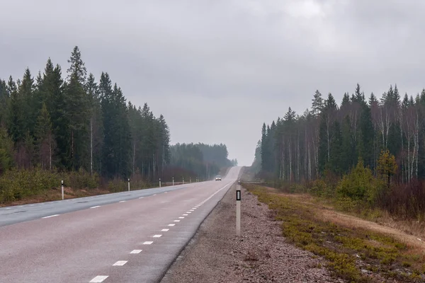 Asfalto, niebla, camino recto en el centro de Suecia —  Fotos de Stock