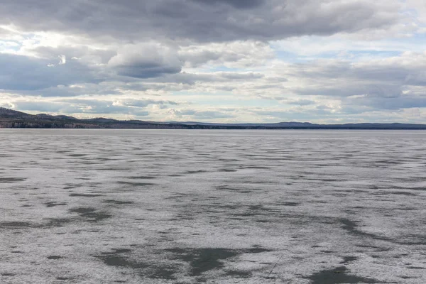 Spring nature. Melting ice on rivers and lakes. Sunny day in Siberia. selective focus — стокове фото